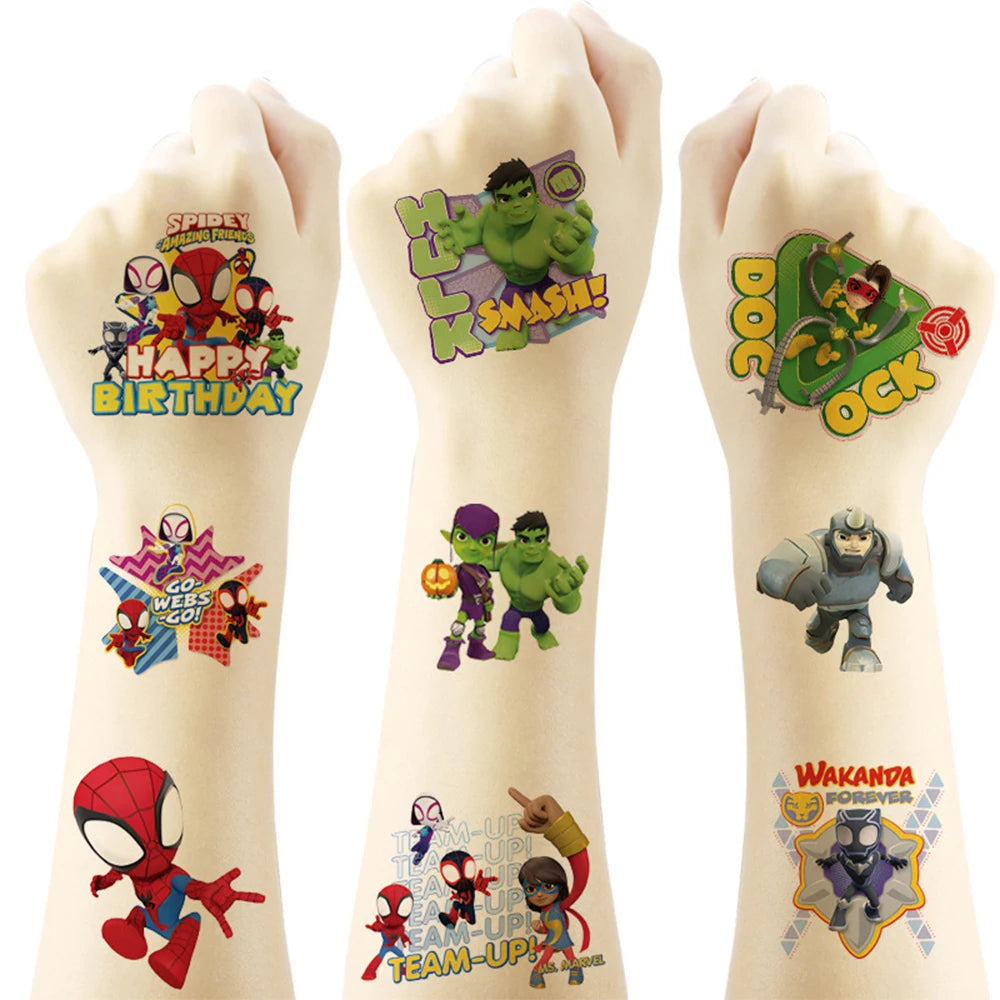 20Pcs/set Disney Spidey and His Amazing Friends Temporary Tattoos for Kids Birthday Party Supplies Favors Cute Tattoos Stickers