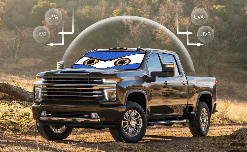 Car Cartoon Devil's Eye Foldable 59'x27.5' Car Windshield Sun Shade, Funny Car Eyes Sun Visor Wear-ResistantFoldable Reflective