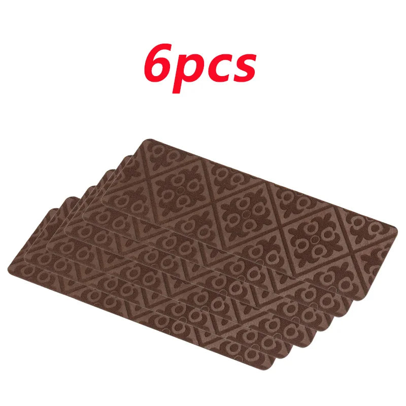 6/12pcs 20x76cm Soft Stair Stepping Mat Pattern Self-adhesive Non-slip Water Absorption Stair Carpet Mat Mute Protector Rug