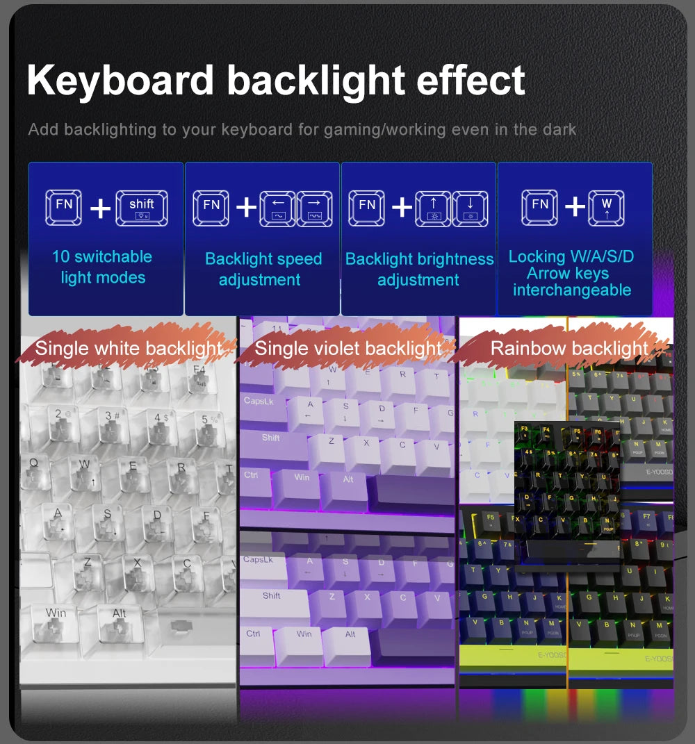 E-YOOSO Z94 USB Mechanical Gaming Keyboard Wired Monochrome Backlit 94 Key Russian Brazilian Portuguese for Compute Laptop PC