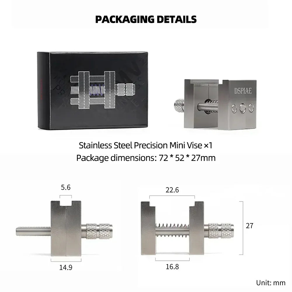 DSPIAE AT-MV Precision Mini Vise Stainless Steel Coloring Modification Jig Bench Vise Hobby DIY Tool for Home Improvement Crafts