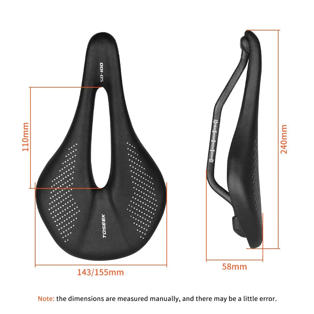 TOSEEK Full Carbon Saddle MTB/Road 143/155MM Bike Saddle Super Light Leather Carbon Cushions 135g Carbon Rails Bicycle Seat