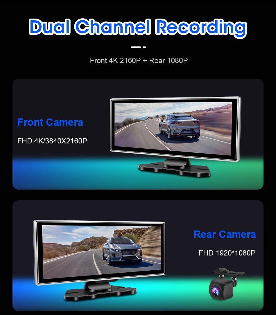 Vtopek 11.26'' Car DVR 4K Front Cam 1080P Rear Cam Touch Screen Wireless Carplay Android Auto Dual Recording Smart Car Player