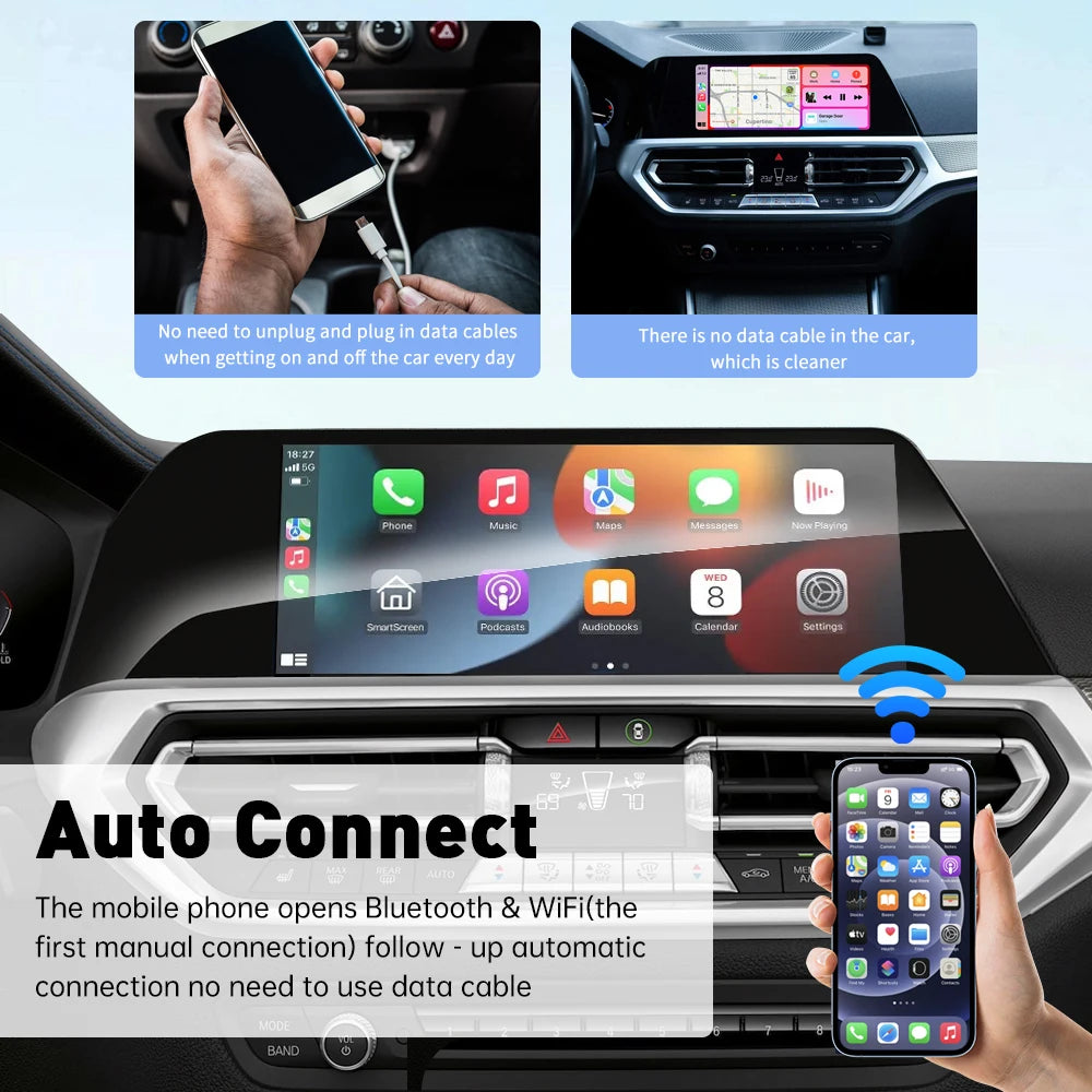 XUDA 2in1 Wireless CarPlay AI Mini Box Android Auto Box Plug&Play Automatic Connection Compatible with 99% of Cars For Car Radio