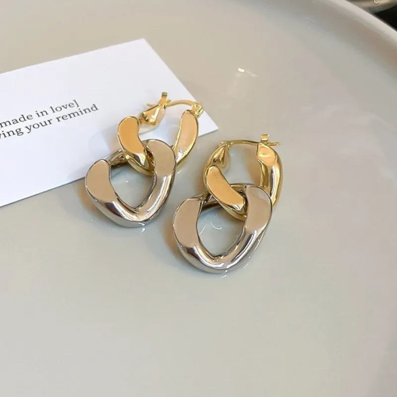 ANENJERY Geometric Thick Chain Tassel Hoop Earrings for Female Trendy Party Jewelry Accessories Wholesale