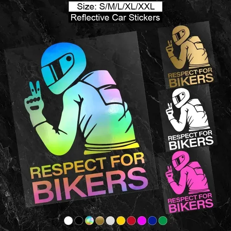 Respect for Bikers Car for Bikers Personality Laser Reflective Sticker Motorcycle Rider Electric Friends Creative Tools Amagi