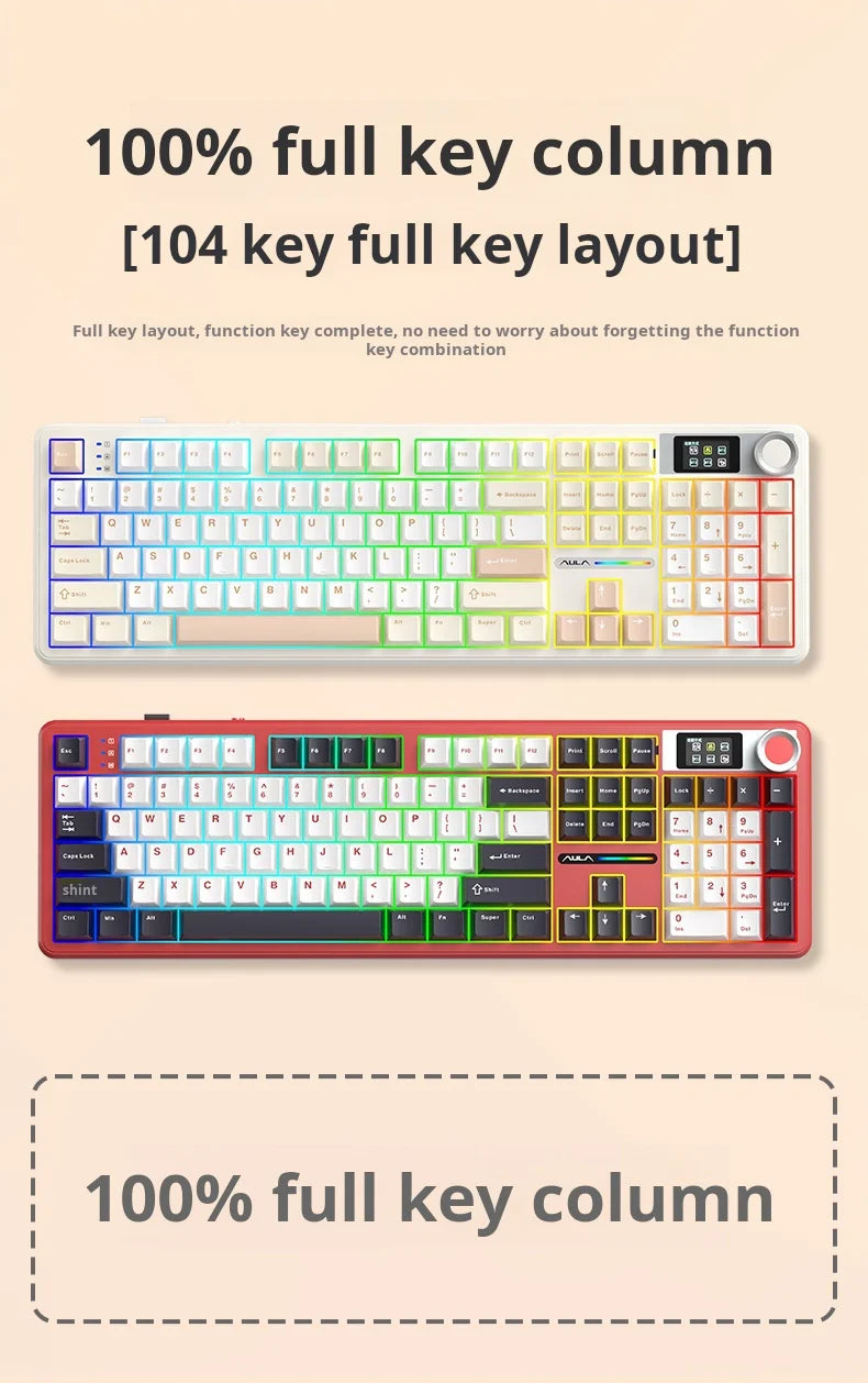 AULA F108pro Mechanical Keyboard Three-mode Bluetooth /2.4G/ Wired Customized Full-key Hot-swapable Gasket Structure RGB Light e