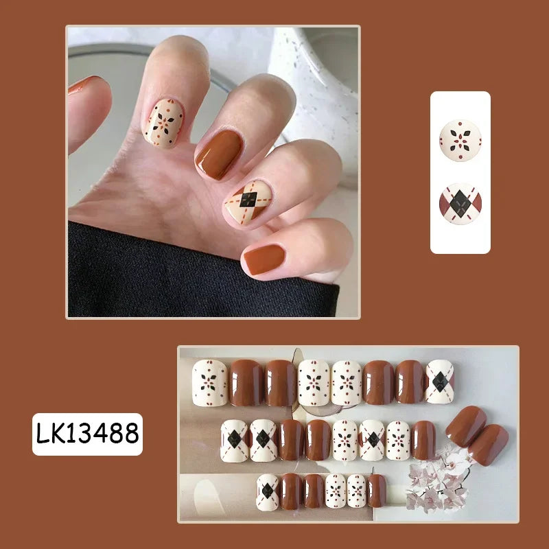 24Pcs/Set Yellow Lemon French Handmade Fake Nails Full Coverage Design Stick Wearing False Nails Artificial Press on Nail Tips