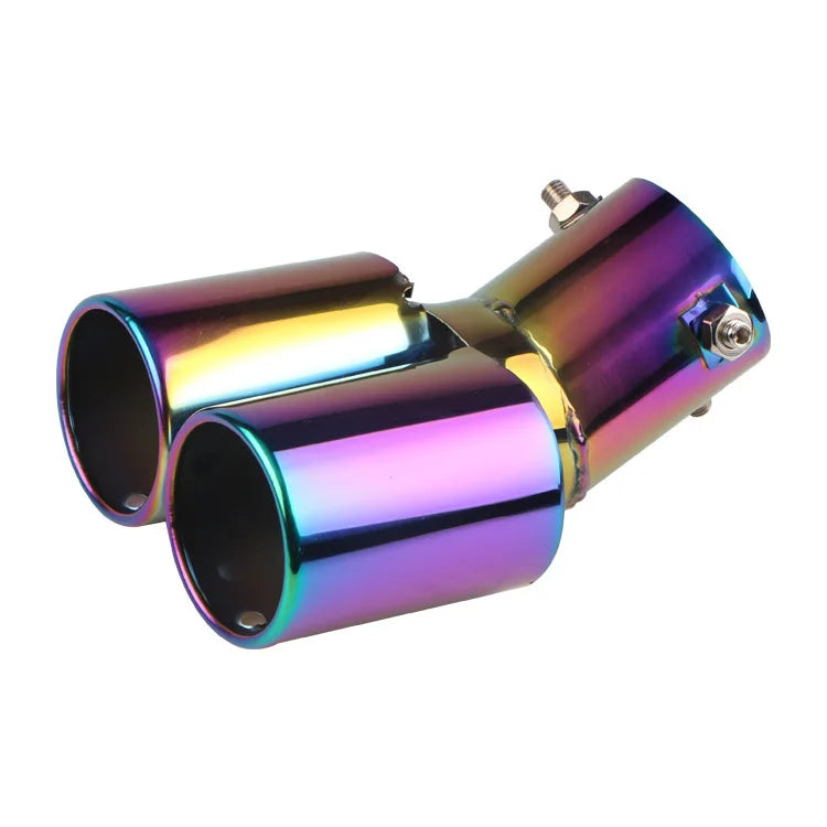 Car Universal One To Two Grilled Blue Tail Throat Double Pipe Tail Pipe Stainless Steel Exhaust Pipe Modification Supplies