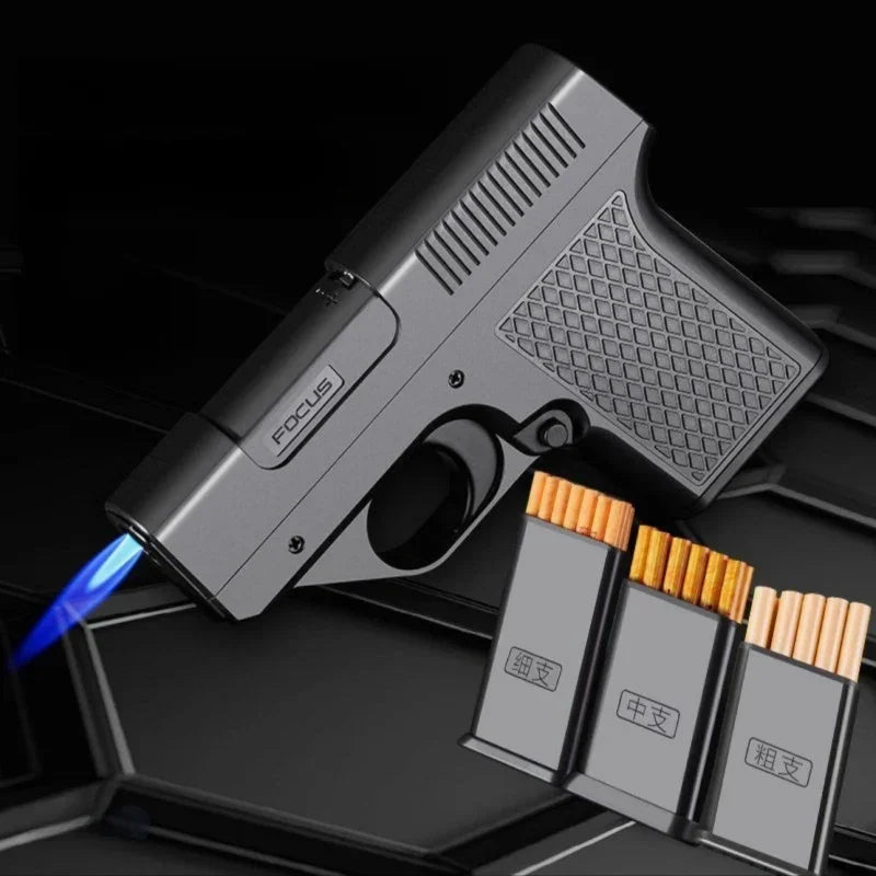 2025 New Clip Gun Butane Gas Lighter Three Capacity Cigarette Holder Windproof Blue Flame Lighter Men's Gift Smoke Accessories