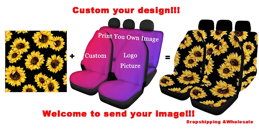 Dog Paw Print Car Seats Cover Full Set 4Pcs Front/Back Seat Protector Custom Black Auto Interior for Woman Men Cartoon Footprint