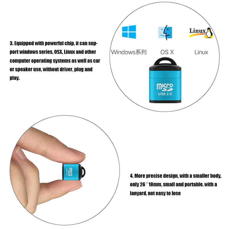 Mini USB 2.0 Card Reader high speed transmission data USB TF Card Adapter For Micro SD Memory Card on PC Computer Desktop Laptop