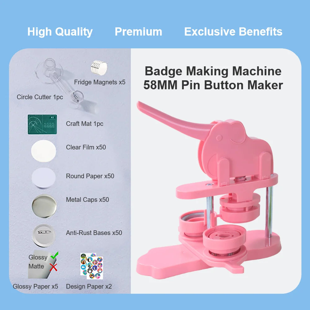 Badge Pin Button Maker Machine 58mm Magnetic Badge Set with 50Pcs Button Parts+Circle Cutter, Badge Press Maker Machine