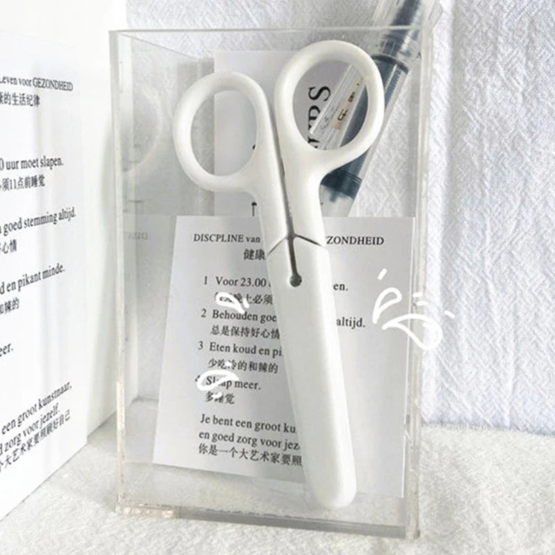 White portable hand scissors Stainless steel art safety scissors with lid Children's student scissors