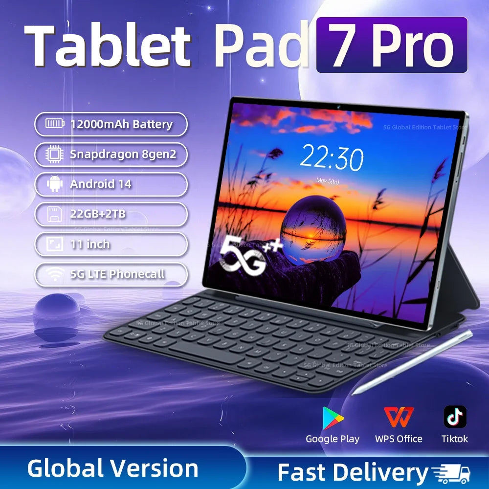 2025 NEW Original  Pad 7 Pro Tablet 11inch Snapdragon 8gen2 HD 4K Android 14 16GB+1TB 12000mAh 5G Dual SIM WiFi GPS Tablets PC