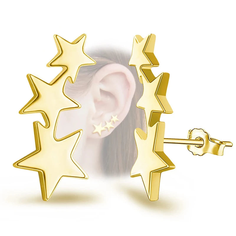 Fashion Three Stars Connecting Earrings Silver Plated Stainless Steel Earrings For Women