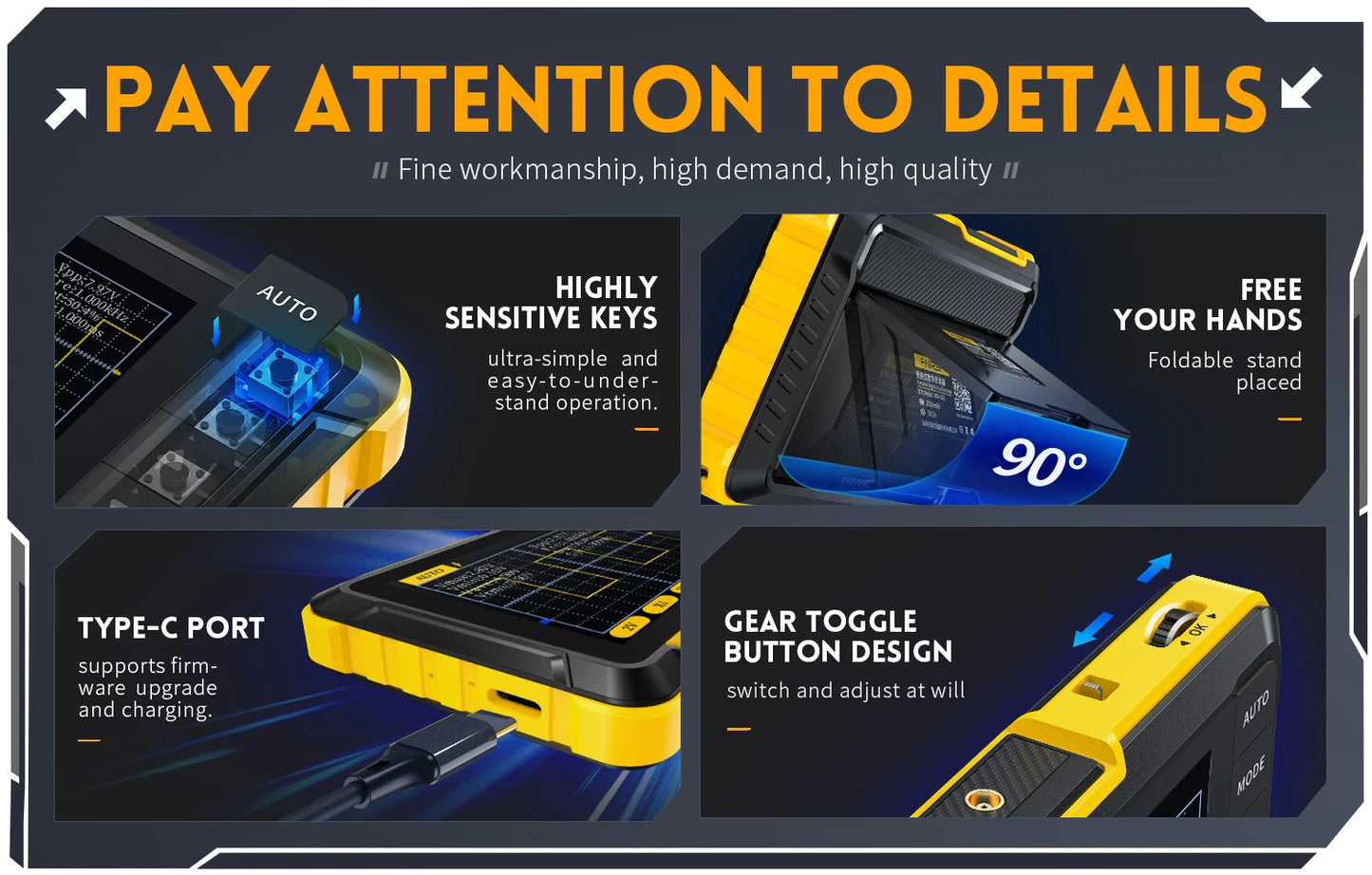 FNIRSI DSO152 Portable Mini Handled Digital Oscilloscope Auto 200KHz Bandwidth 2.5MSa/s Sampling Rate Electronics Repair Tools