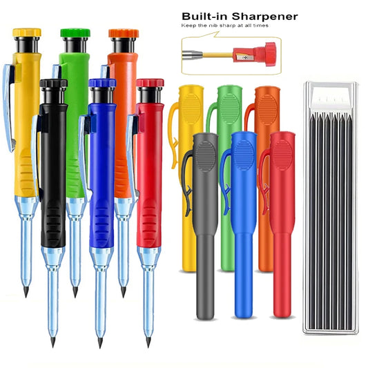 3pcs/set Solid Mechanical Carpenter Pencils With Pencil Cap, 2.8mm Long Nose Deep Hole Woodworking Pencil Markers with Sharpener
