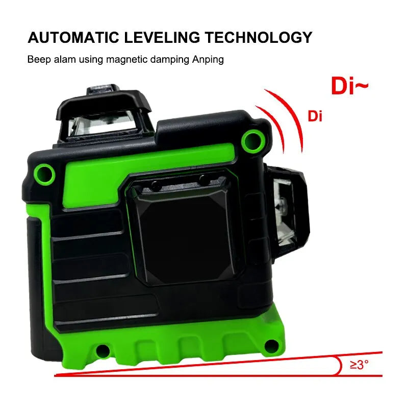 Pracmanu Laser Level 12 Lines 3D Level Self-Leveling Horizontal and Vertical Cross Super Powerful Green Laser Beam