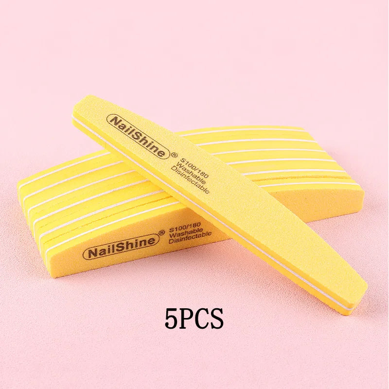 5Pcs/10Pcs Nail Sponge File 100/180 Grit Double Sided Sandpaper Foam Emery Board Polisher Buffer Moon Design