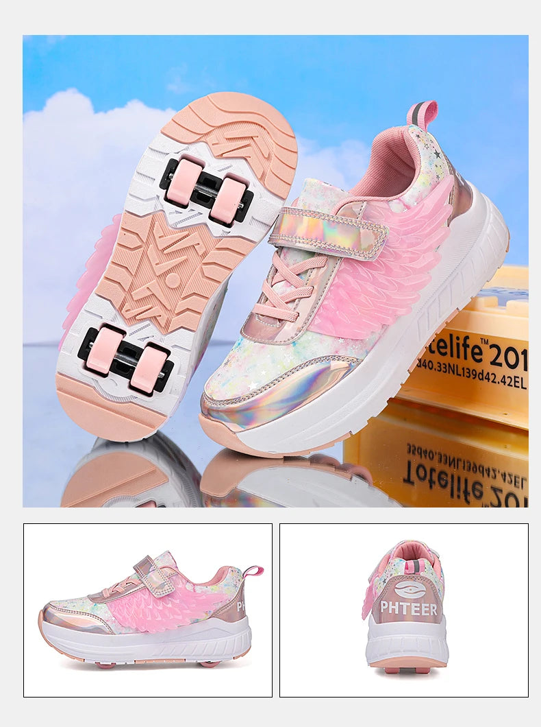 Kids Roller Skate Shoes Snickers With 4-Wheels Children Rollerskates Fashion Outdoor Sports Shoes Girls Boys Gifts