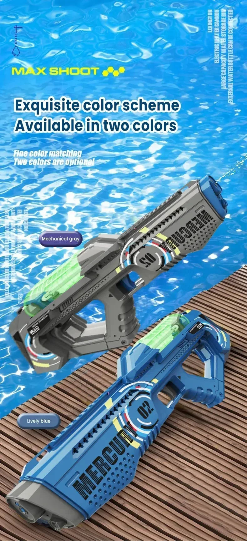 Summer Fully Automatic Electric Water Gun with Light Rechargeable Continuous Firing Party Game Kids Space Splashing Toy Boy Gift