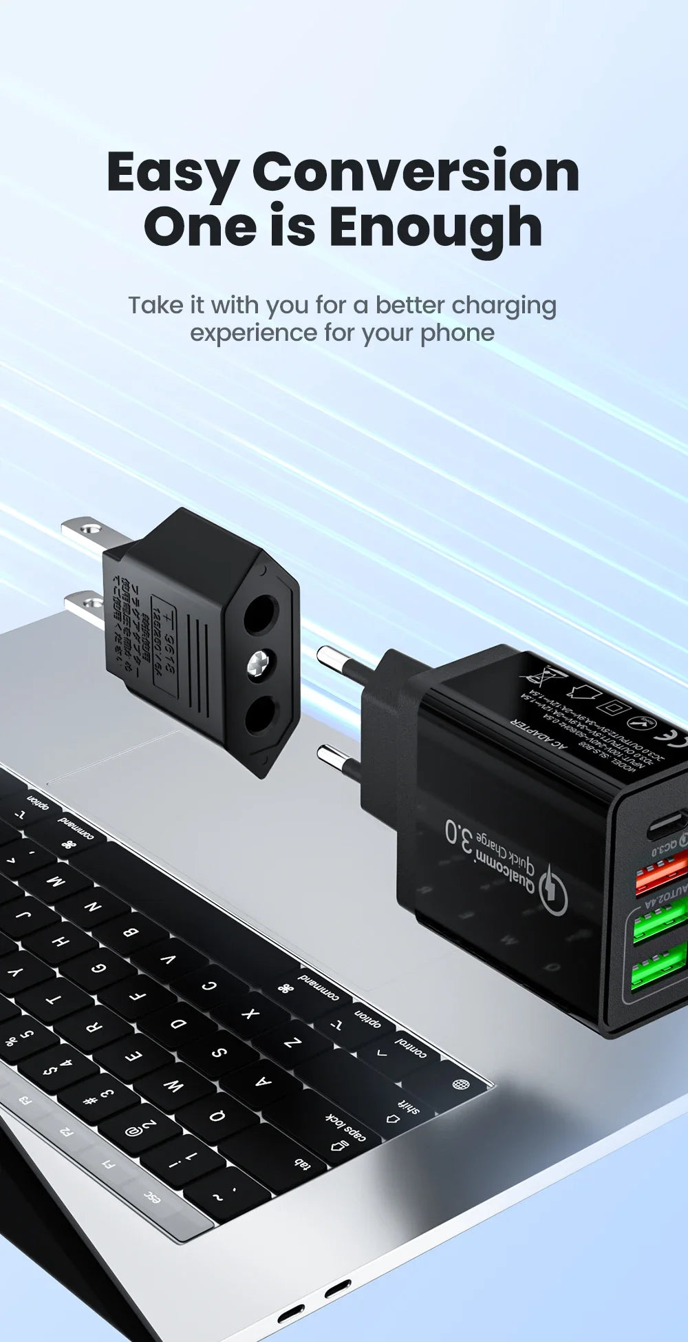 Elough US To EU Converter Plugs US America To EU European Power Adapter Travel Converter 4.0mm American To Europe Plug Adapter