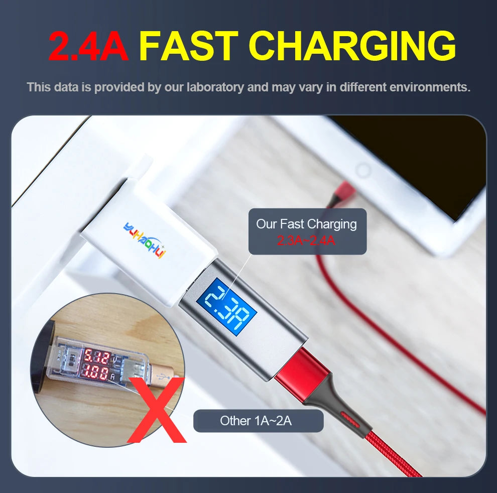 2.4A Braided One Drag Three USB-A For Apple Android Type-c/USB-C Fast Charging Cable 1.2m  3in1 Black Silver Red Blue Golden