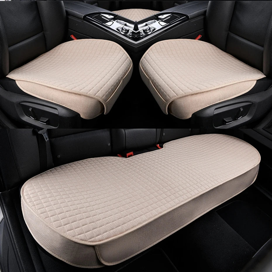 Flax Car Seat Cover Four Seasons Front Rear Linen Fabric Cushion Breathable Seat Protector Mat Pad for Auto Interior Accessories