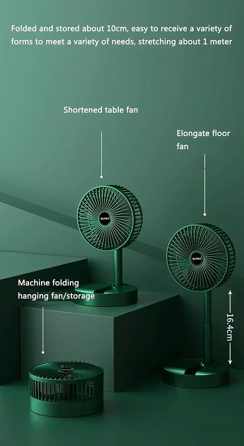 USB Rechargeable Folding Fan Household Telescopic Fan Low Noise High Battery Life Standby Mini Electric Fan