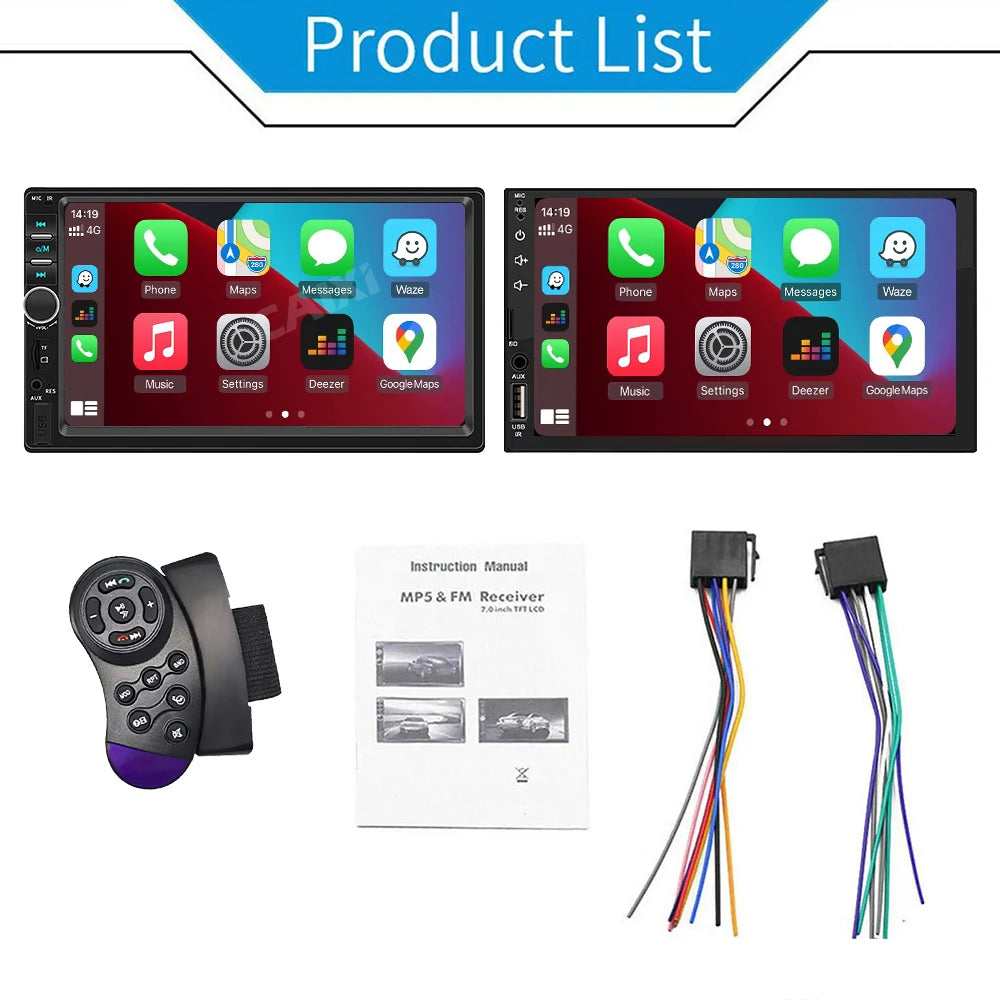 2 din 7 inch IPS Car Radio Multimedia CarPlay Android Auto 2din Autoradio Car Stereo Universal   Head Unit Rear View AHD Camera