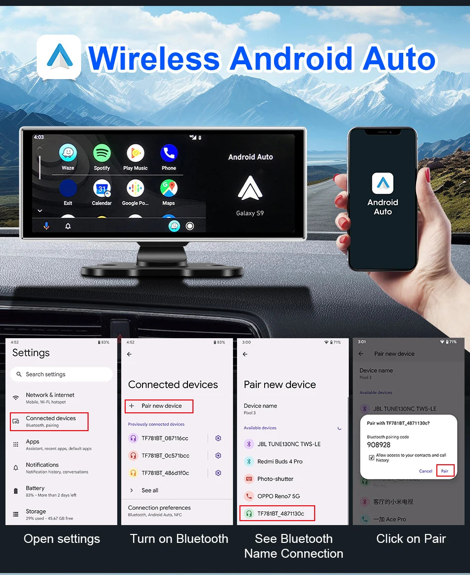Vtopek 11.26'' Car DVR 4K Front Cam 1080P Rear Cam Touch Screen Wireless Carplay Android Auto Dual Recording Smart Car Player