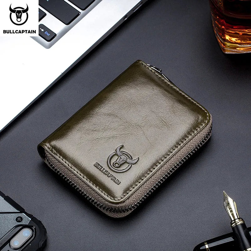 BULLCAPTAIN Leather Credit Card ID Card Holder Wallet Wallet Men Fashion Rfid Card Holder Wallet Business Card Holder Bag