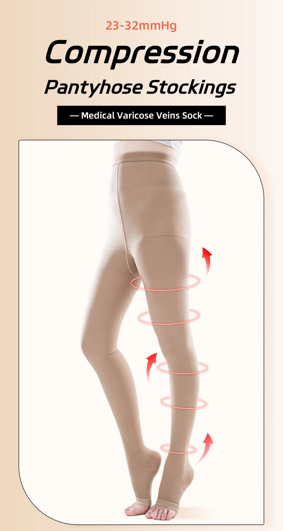 Medical Compression Pantyhose Stocking 20-30mmHg Women Thighs Open Toe Class 2 Pressure Support Varicose Vein Stocking Plus Size
