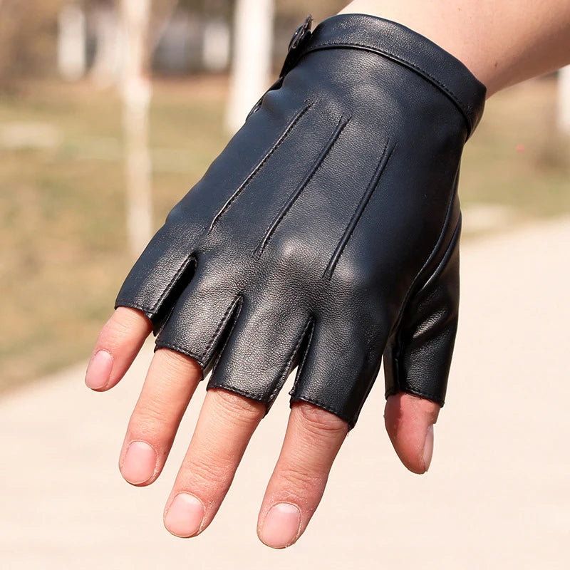 Men Women Gloves PU Leather Fingerless Fitness Sports Button Street Dance Perform Fishing Tactics Four Seasons Cycling Gloves