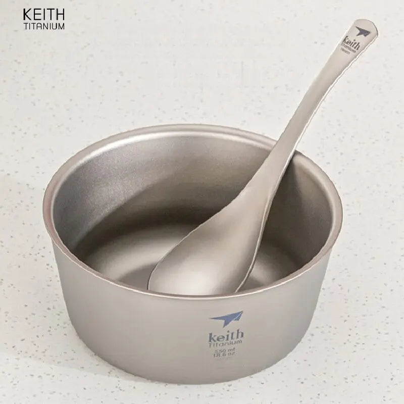 Keith Double-wall Titanium Rice Noodle Ramen Bowl Lunch Box 0.5L Salad Container Utensils For Tourism Tableware Ti5322