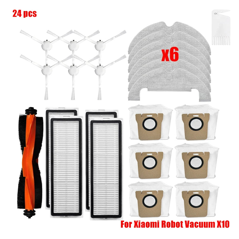 For Xiaomi Robot Vacuum X10 Robot Vacuum Cleaner Parts Replacement Main Side Brush Hepa Filter Mop Cloth Dust Bag Accessories
