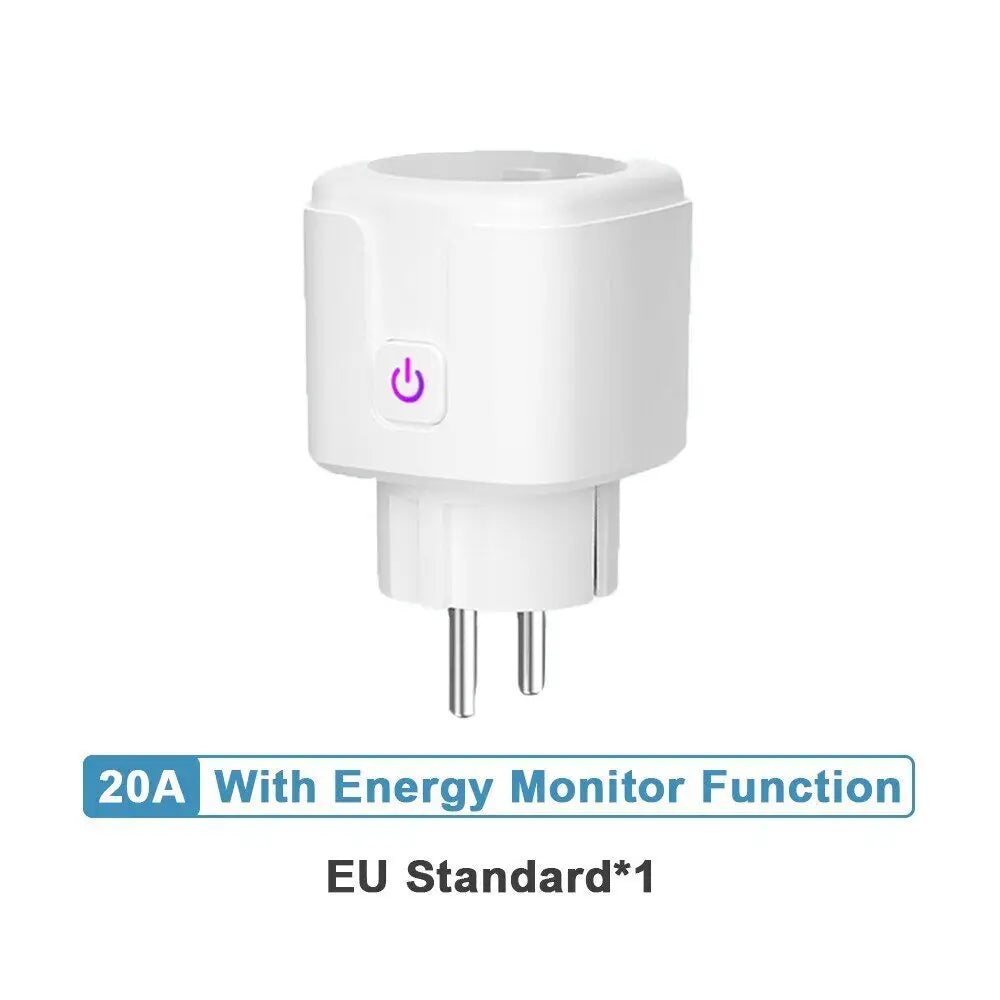 Smart Socket EU 16A 20A AC100-240V Tuya Wireless Wifi Plug Power Monitor Timing Outlet Smart Home Voice Control for Alexa Google