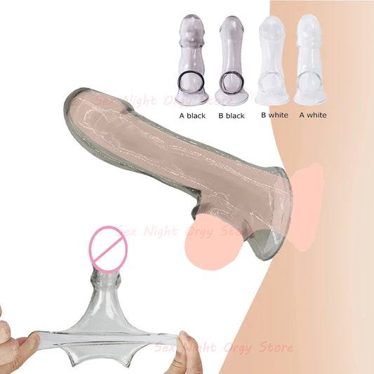 Extension Reusable Condom Penis Sleeve Male Enlargement Time Delay Dildo Enhancer Cock Rings Crystal Clear Condom Adult Sex Toys