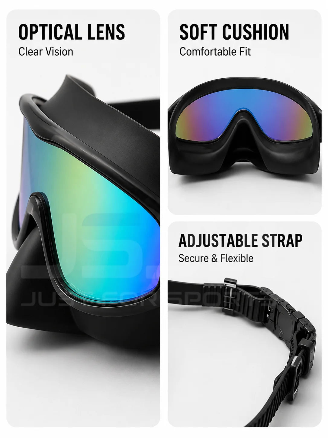 JSJM Upgraded Adult Swimming Goggles HD Anti-Fog Waterproof Swim Glasses Wide View UV Protection Adjustable Strap for Men Women