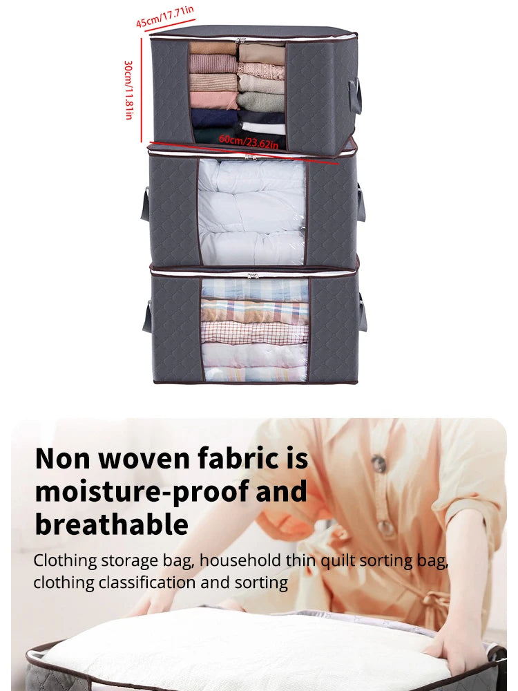 3pcs 6pcs Large Capacity Clothes Storage Bag Organizer With Reinforced Handle For Blanket Comforters Bed Sheets Pillows Toy