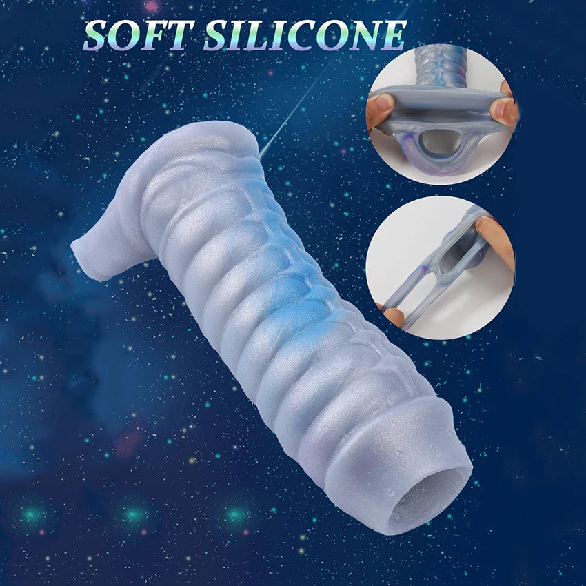 Fantasy Ribbed Dragon Penis Sleeve Soft Silicone Sex Toys Sheath Cock Enlargement Hollow Animal Dildo  Male Masturbator Adult 18