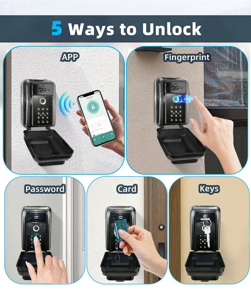 Tuya/TTlock Smart Key Lock Box Fingerprint Wall Mounted Aluminum Alloy Key Safe Box Waterproof With Code Key Storage Lock Box