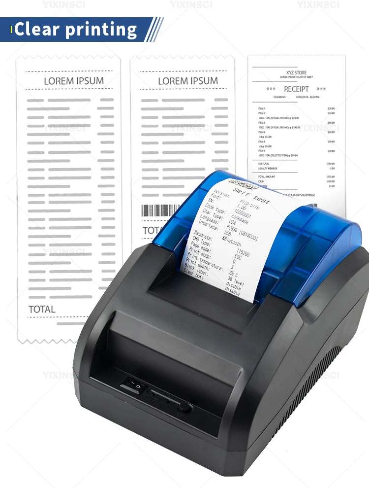 58mm Desktop Portable Bluetooth Wireless Thermal Printer Receipt Bill POS Compatible with Windows/Mac/Android/iOS Systems