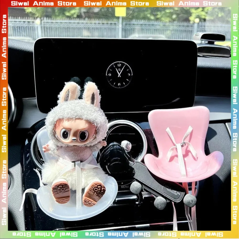 Labubu V1 V2 Idol Dolls Safety Seat Kawaii Plush Doll Car Seat Ornament with Air Outlet Aromatherapy Decoration Accessories Gift