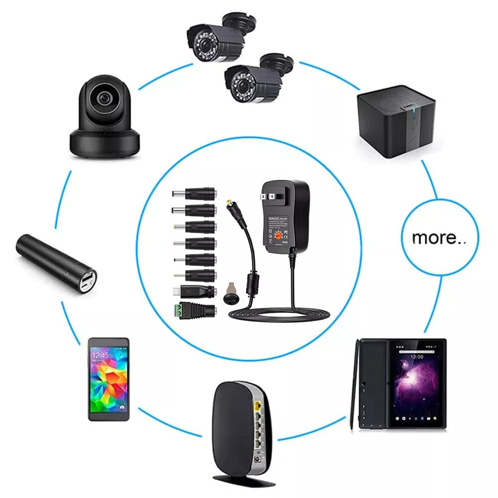 Power Adapter Universal Adjustable Voltage Power Supply AC/DC Adapter EU/US/AU /UK  Plug Charger 8Tip 30W