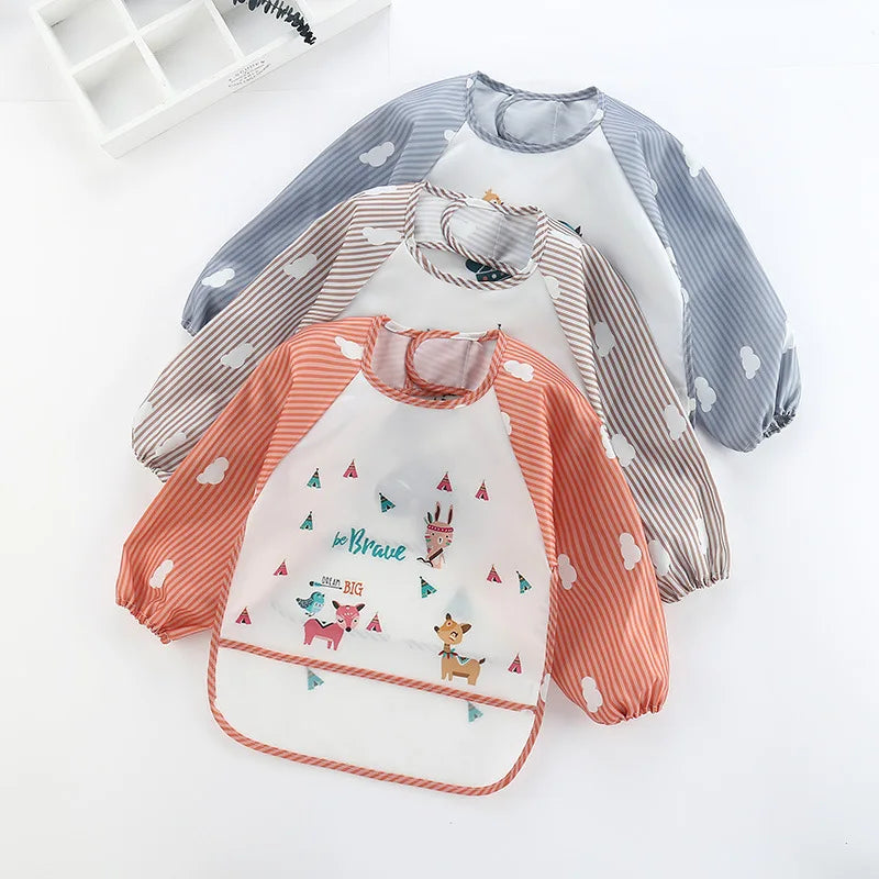 Baby Long Sleeve Scarf Waterproof Toddler Art Smock Feeding Bib Apron Pocket Infant Boys Girls Burp Cloth Banana Bibs for1-3Year