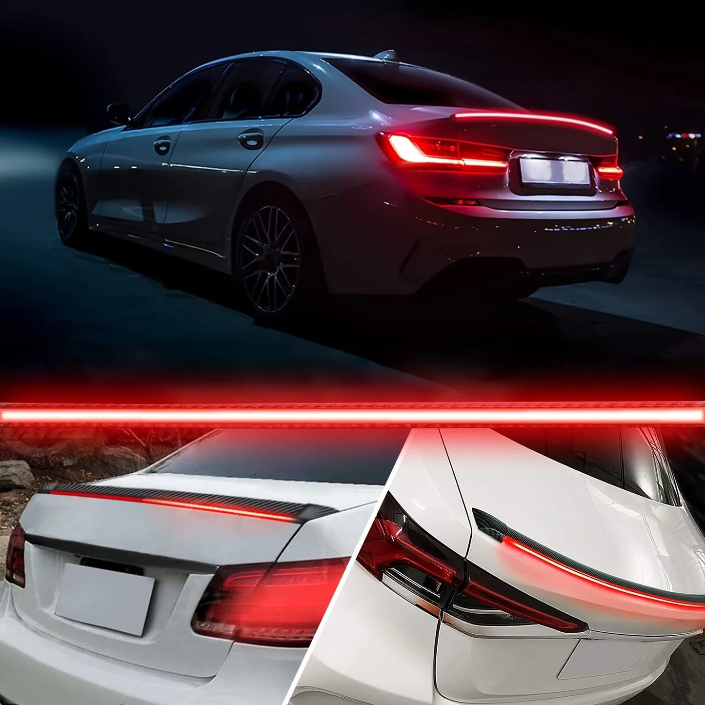 1pc LED Spoiler Light Universal Carbon Fiber Car Rear Spoiler Flow Trunk Lamp The Third Brake Light Stop Turn Signal Lights 12V