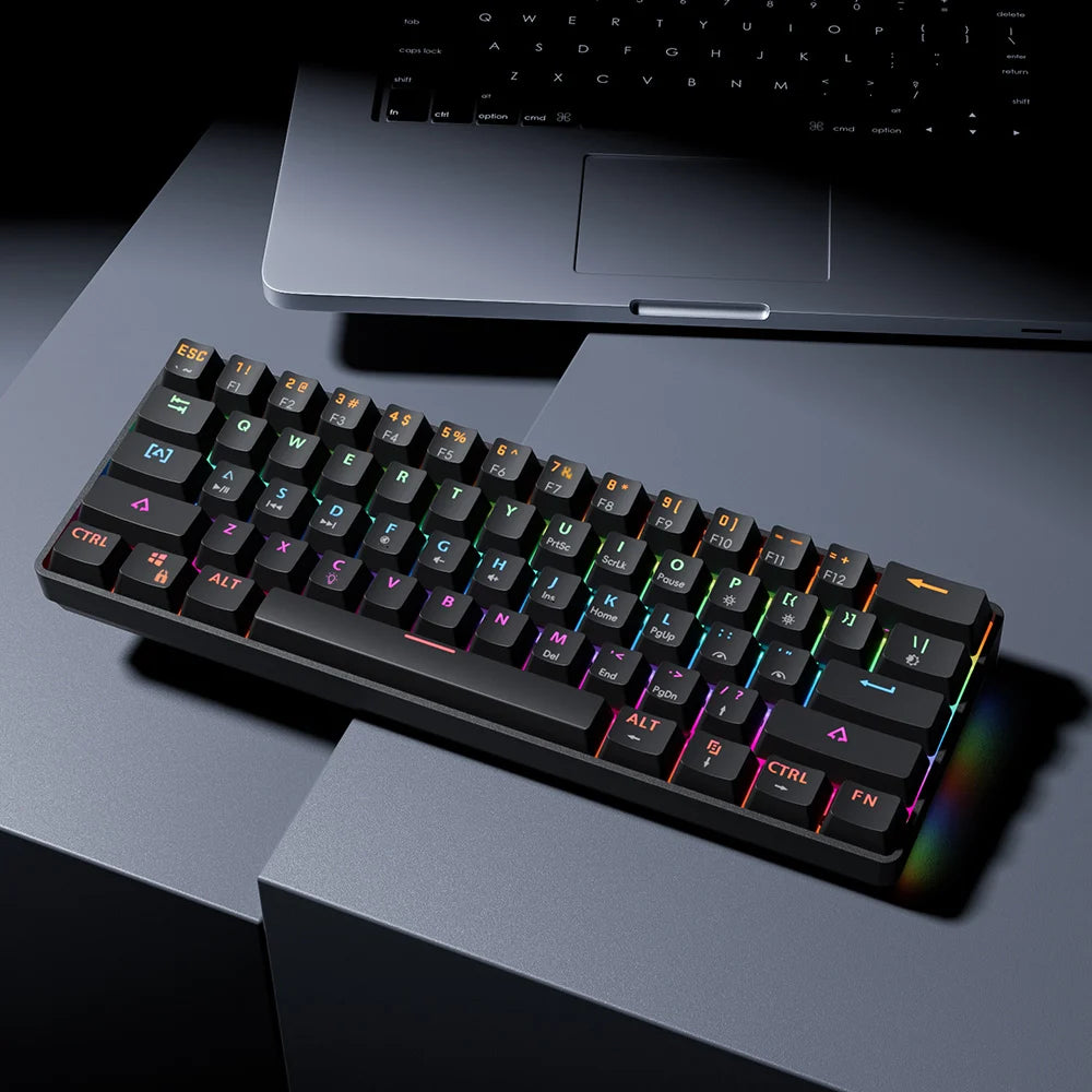 MUCAI 61USB Wired Mechanical Keyboard Red Axis 61 Keys Hot Swappable Interface RGB Lighting Compact Practical Design
