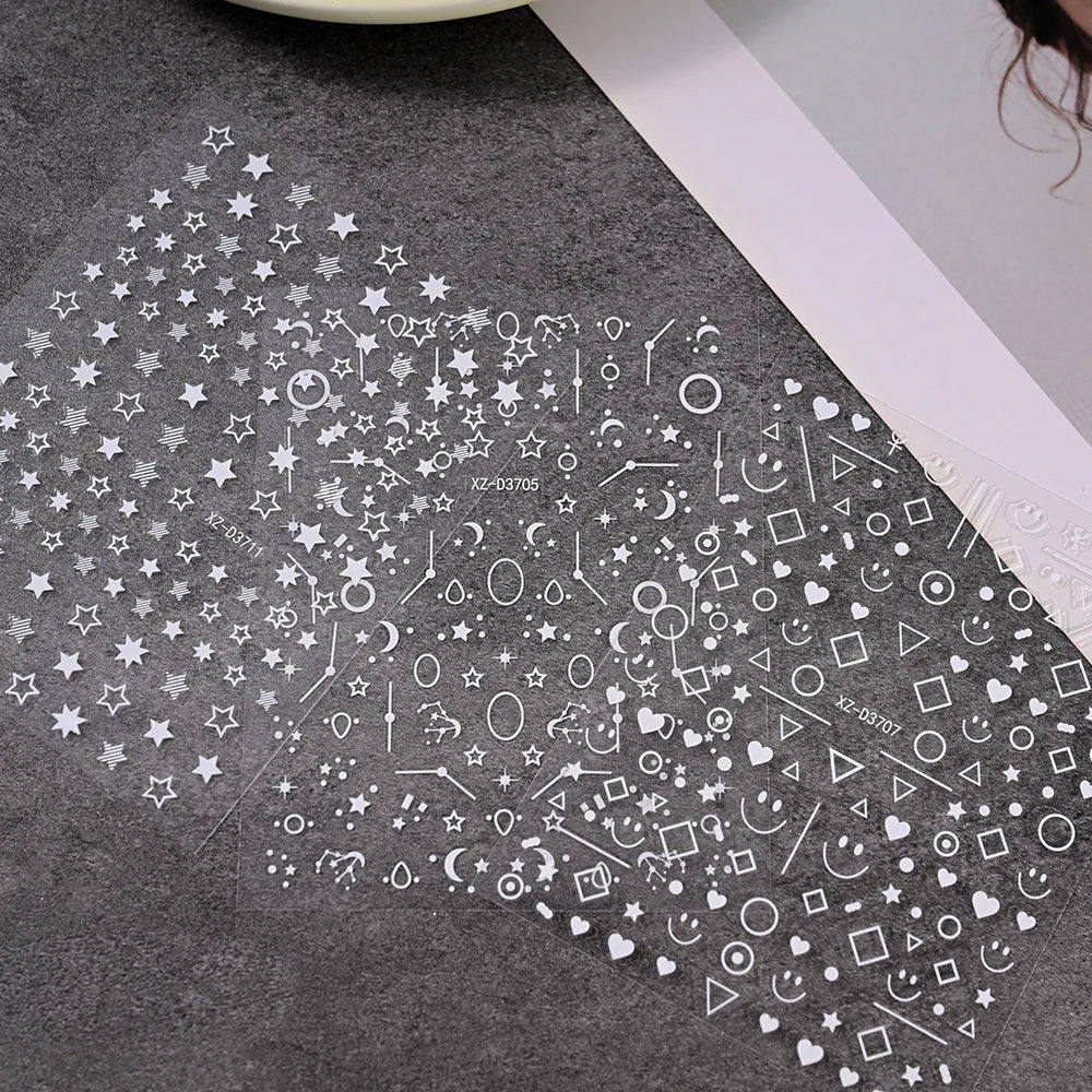 12Pcs Gold/Silver Tasse/Line/Star/Moon 3D Nail Art Stickers Leaf/Geometric Design Self-adhesive Sliders Luxury Manicure Decals